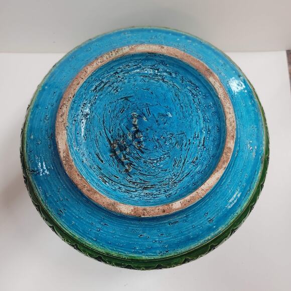 Bitossi Italy Console Bowl w/ Matching Candlestick Art Pottery Rimini blue Green - Picture 10 of 14